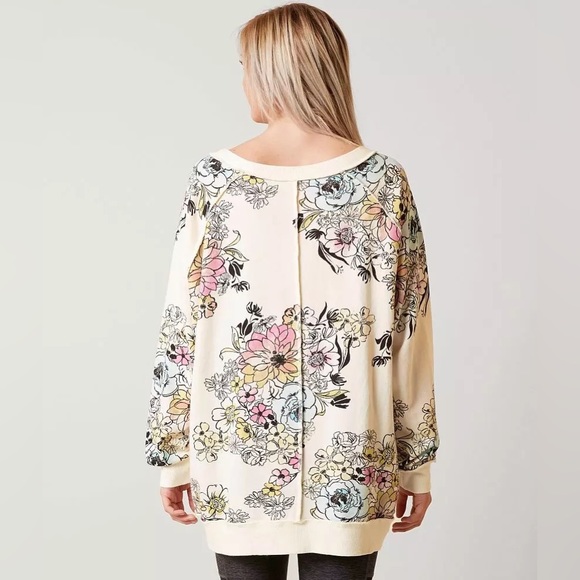 Free People Floral Off-the-Shoulder Sweater - Cream and Multicolor - Picture 2 of 11